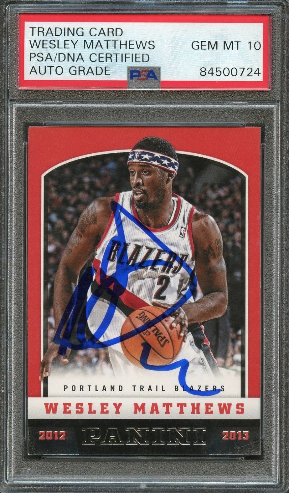 2012-13 Panini Basketball #173 Wesley Matthews Signed Card AUTO 10 PSA Slabbed T