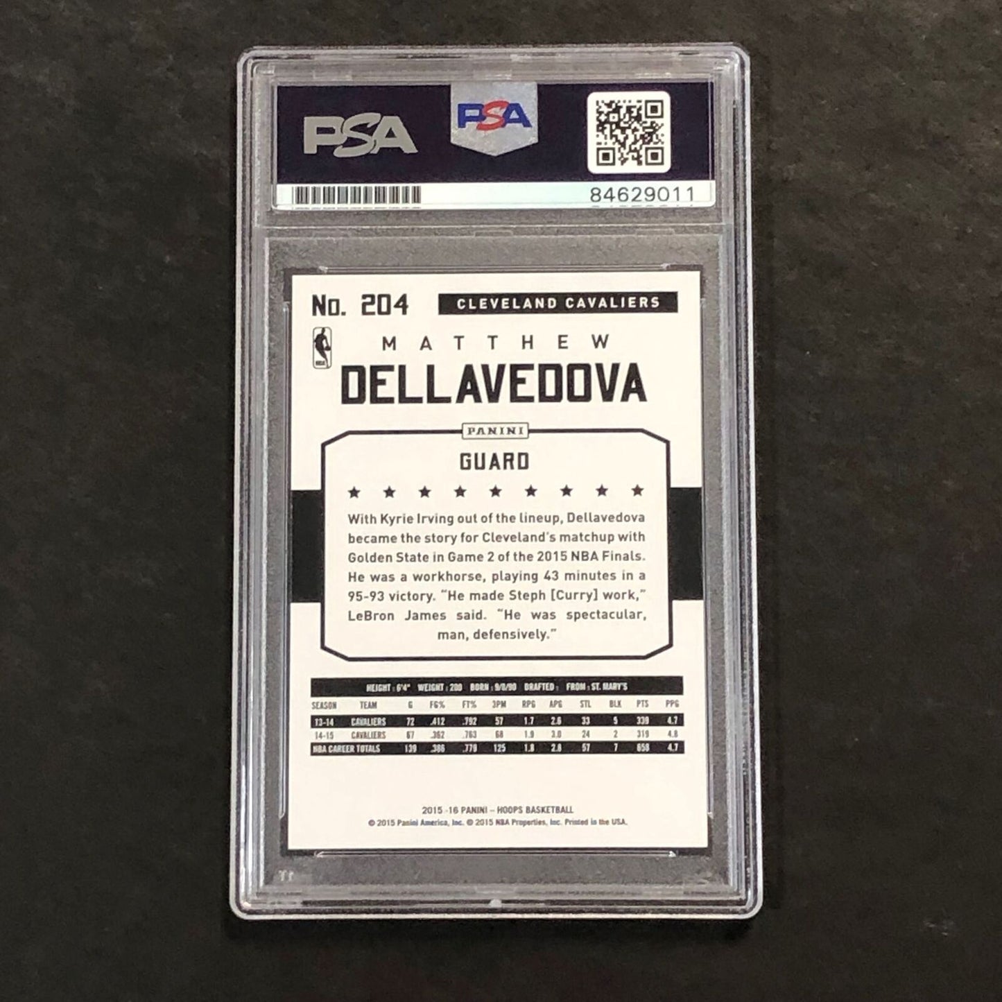 2015-16 NBA Hoops #204 Matthew Dellavedova Signed Card AUTO 10 PSA Slabbed Caval