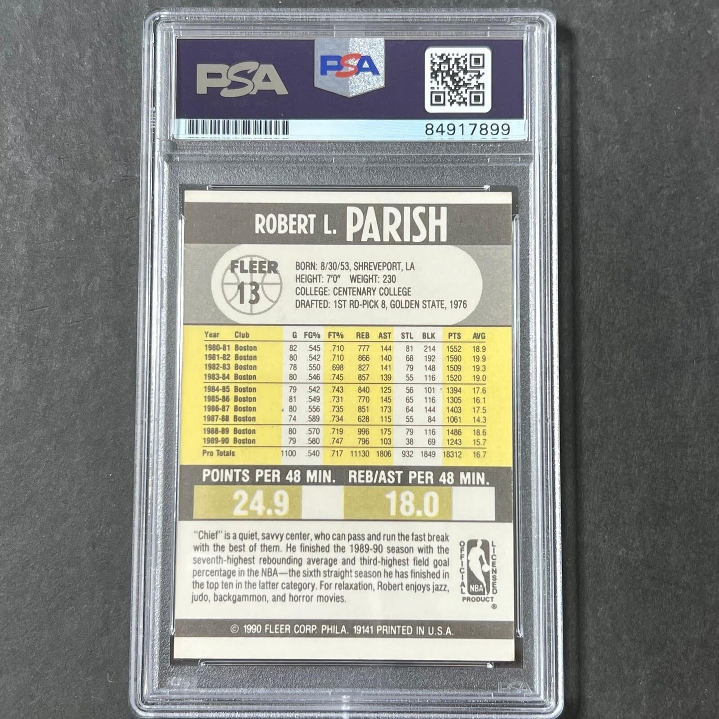 1990 Fleer #13 Robert Parish Auto Signed Card PSA/DNA Encapsulated Boston Celtic