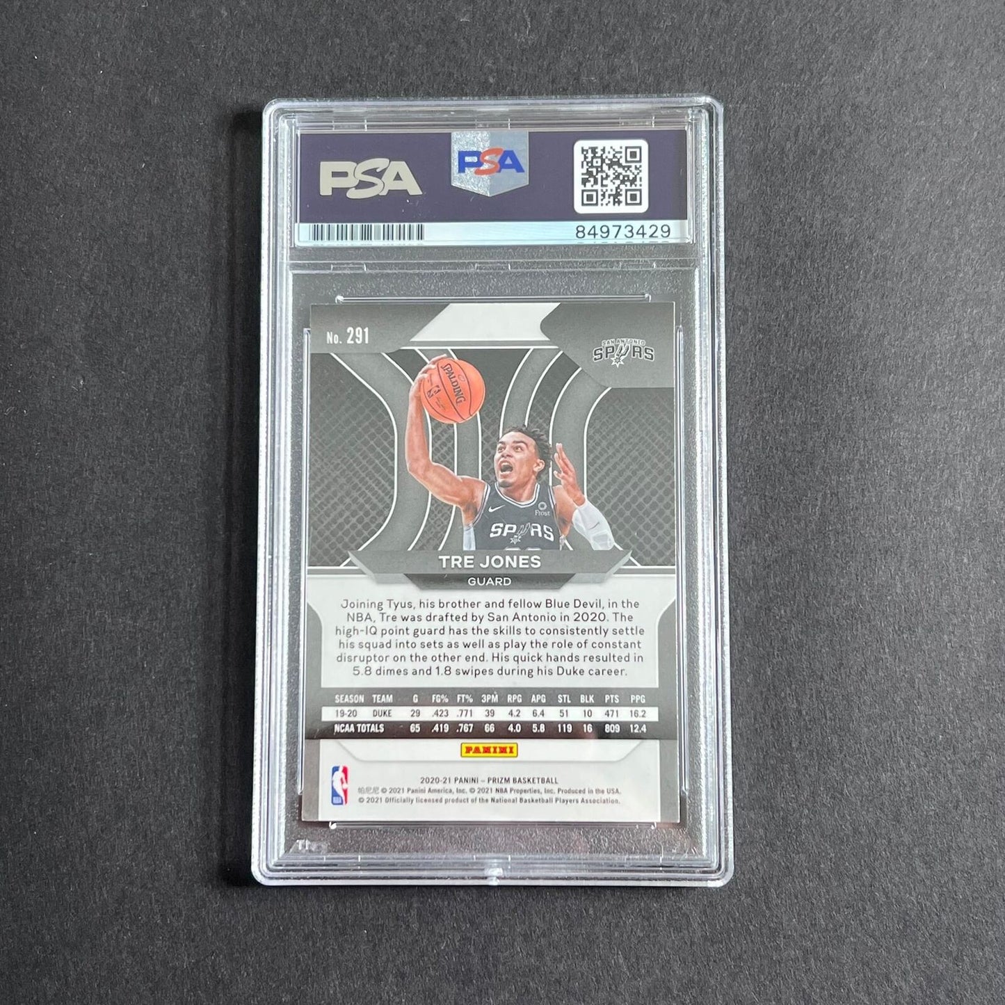 2021 Panini Prizm #291 Tre Jones Signed Card AUTO GRADE 10 PSA/DNA Slabbed RC Sp