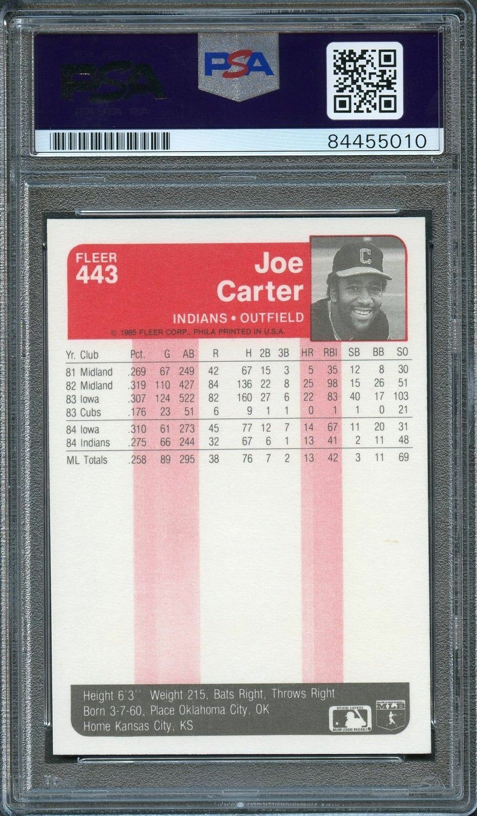 1985 Fleer Card #443 Joe Carter Signed Card PSA Slabbed Auto Cleveland