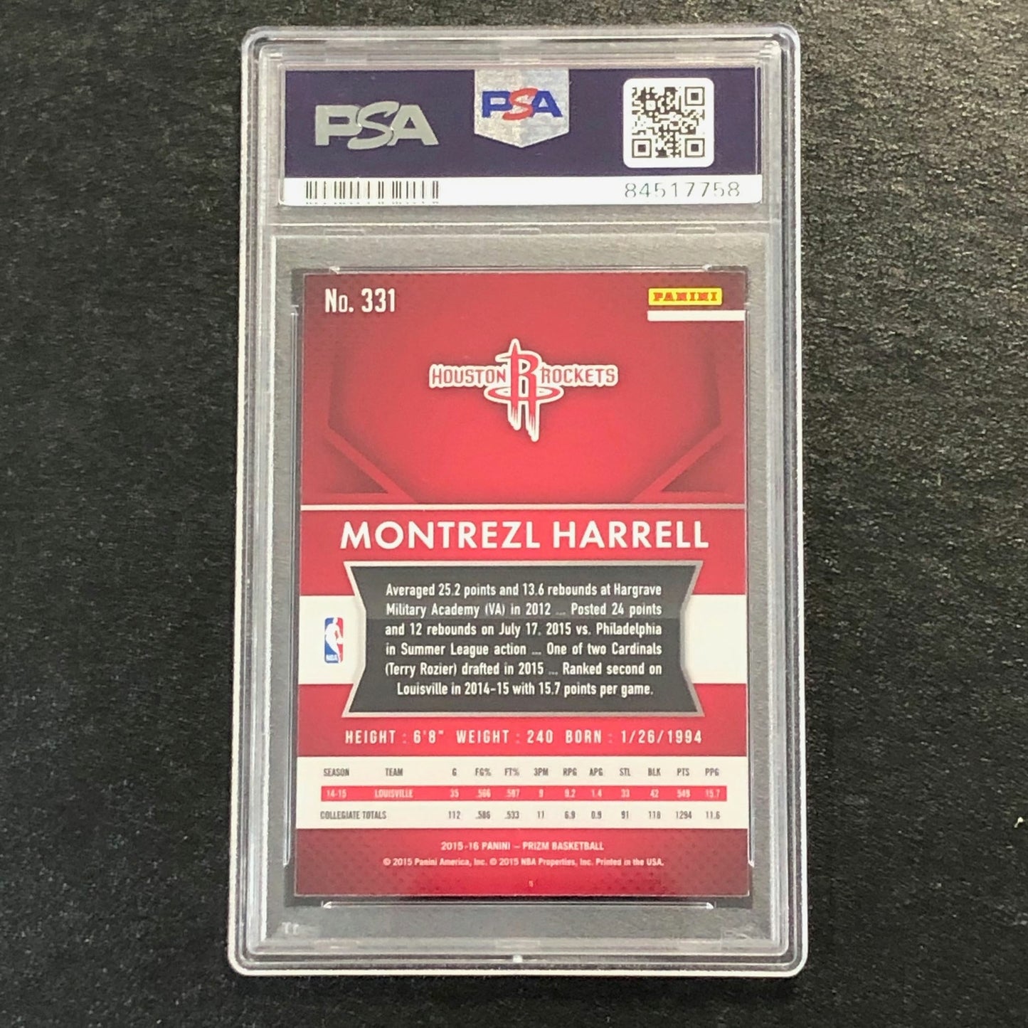 2015-16 Panini Prizm #331 Montrezl Harrell Signed Card AUTO PSA Slabbed RC Rocke