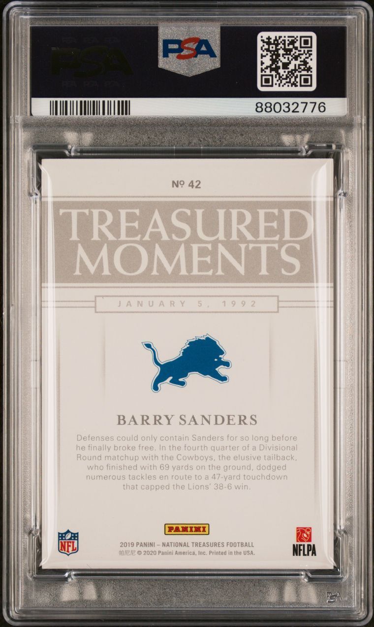 2019 Panini National Treasures Treasured Moments #42 Barry Sanders Signed Card P