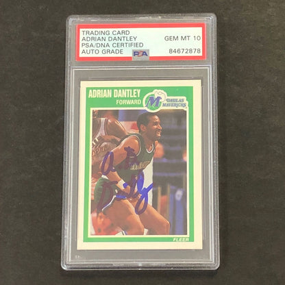 1989-99 Fleer #33 Adrian Dantley Signed Card AUTO 10 PSA Slabbed Mavericks