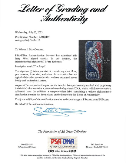 Jerry West Signed 30x24 Original Canvas Painting PSA Auto Grade 10 The Logo Lake