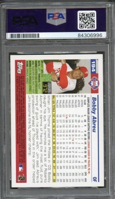 2005 Topps #194 Bobby Abreu Signed Card PSA Slabbed Auto