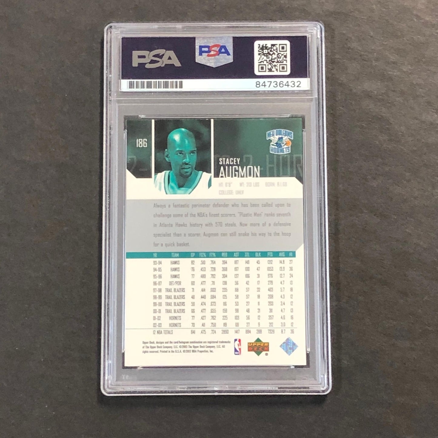 2003-04 Upper Deck #186 Stacey Augmon Signed Card PSA Slabbed Hornets