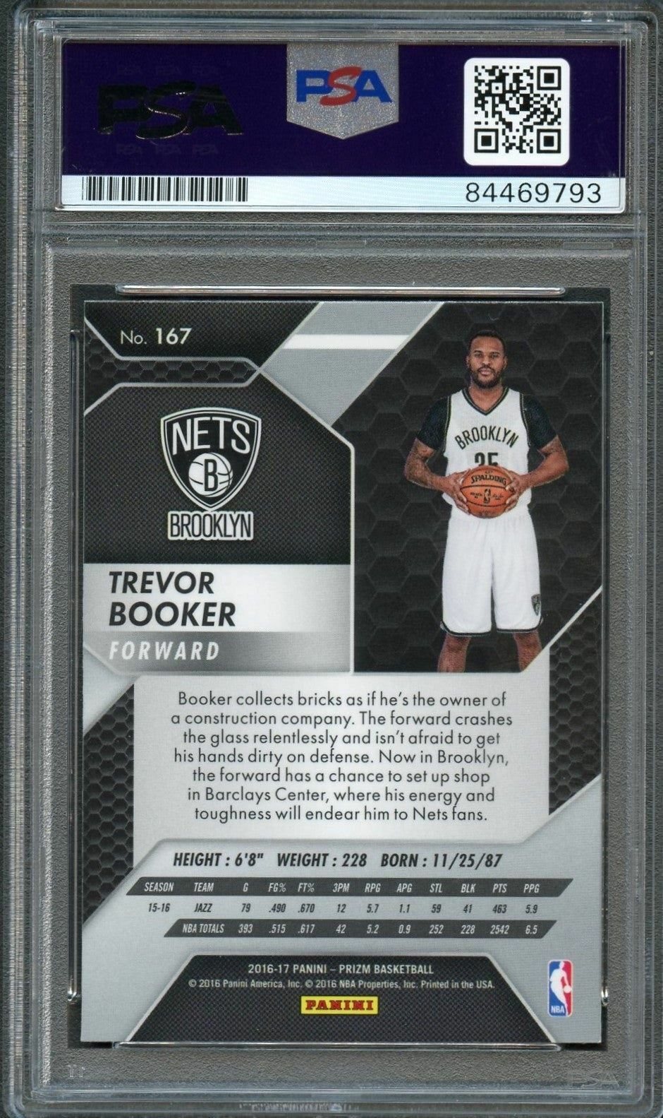 2016-17 Panini Prizm #167 Trevor Booker Signed AUTO PSA Slabbed Nets