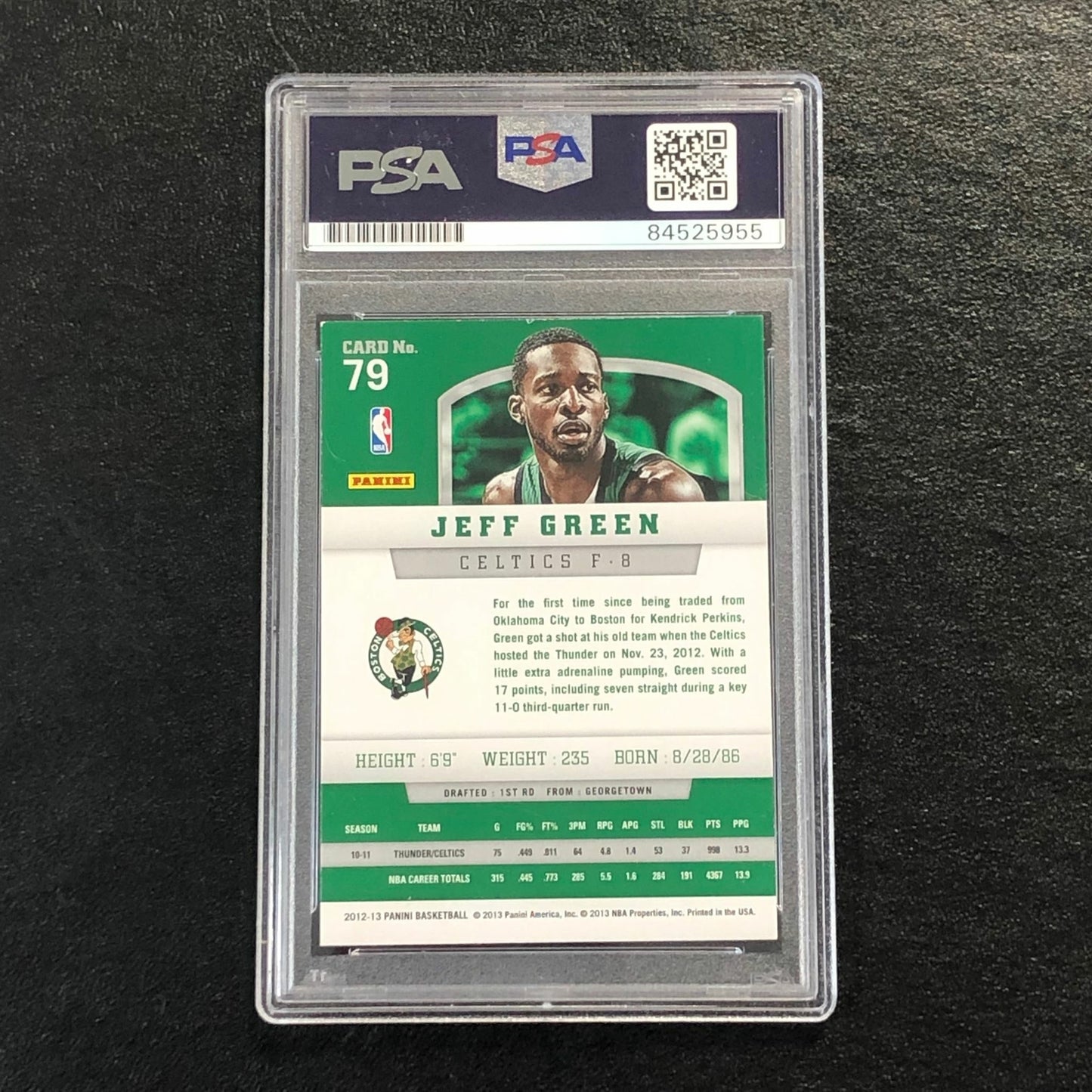 2012-13 Panini Basketball #79 Jeff Green Signed Card AUTO PSA/DNA Slabbed Celtic