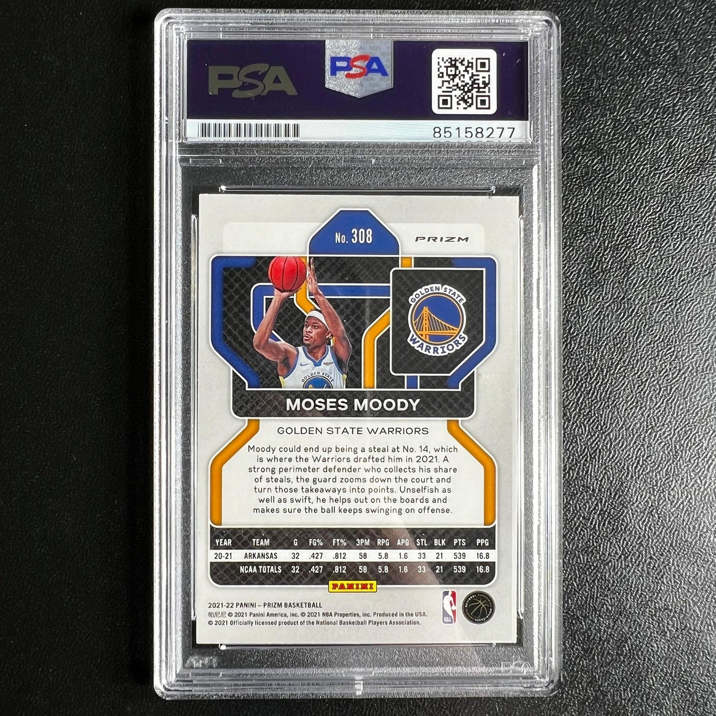 2021-22 Panini Prizm #308 Moses Moody Signed Card AUTO 10 PSA Slabbed RC Warrior