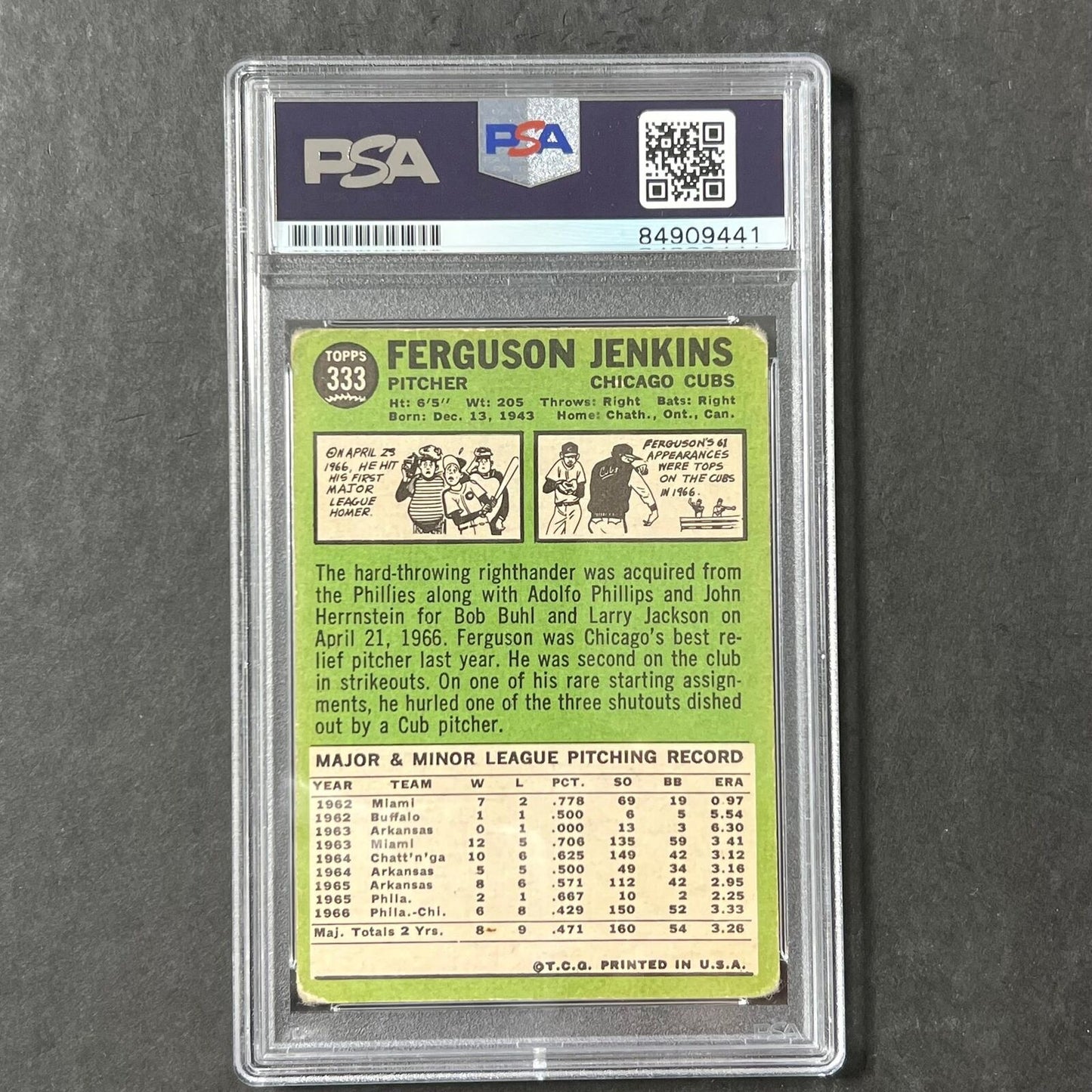 1967 Topps #333 Fergie Jenkins Signed Card AUTO PSA Slabbed Cubs