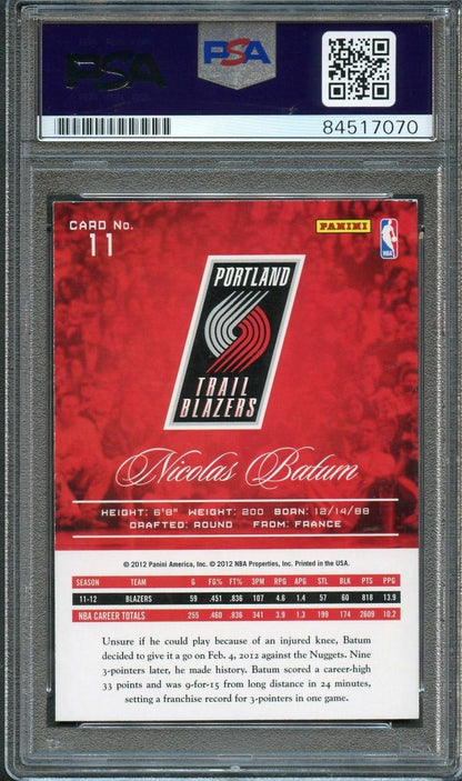 2012-13 Panini Prestige #11 Nicolas Batum Signed Card AUTO 10 PSA Slabbed Blazer