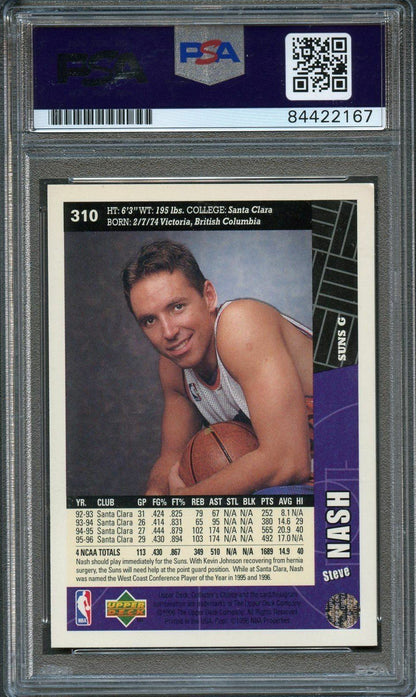 1996 Upper Deck Collector's Choice #310 Steve Nash Signed Card AUTO PSA Gem Mint