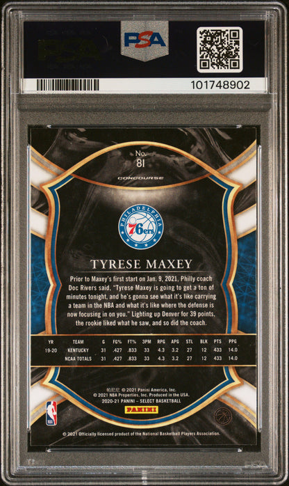 2020 Panini Select #81 Tyrese Maxey PSA A Auto 10