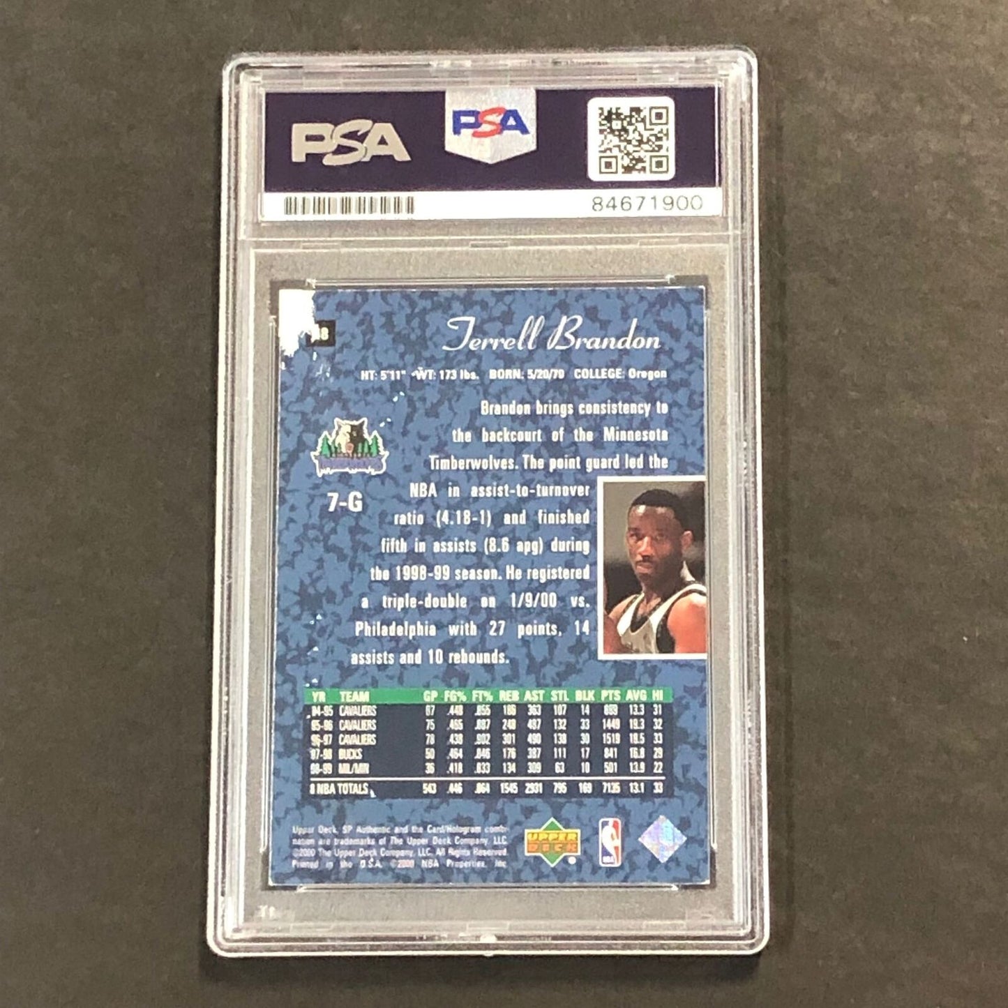 1999-00 SP Authentic #48 Terrell Brandon Signed Card AUTO PSA/DNA Slabbed Timber