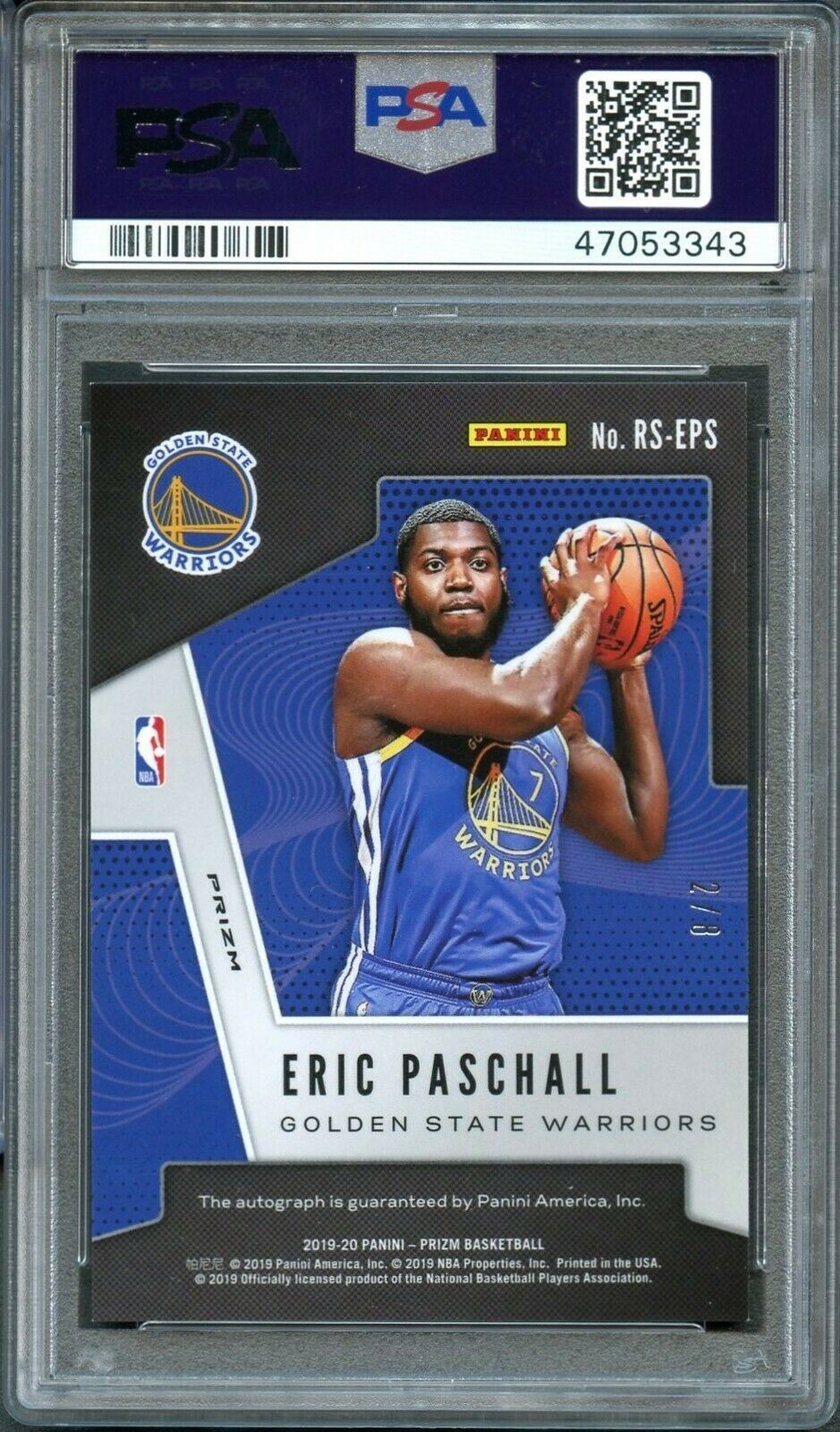 2019 Panini Prizm Rookie Signatures Eric Paschall Auto Green Choice /8 PSA 10