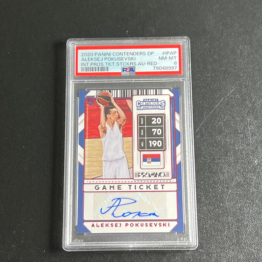 2020-21 Panini Contenders #20 Aleksej Pokusevski Signed Card PSA 8 Slabbed RC Th
