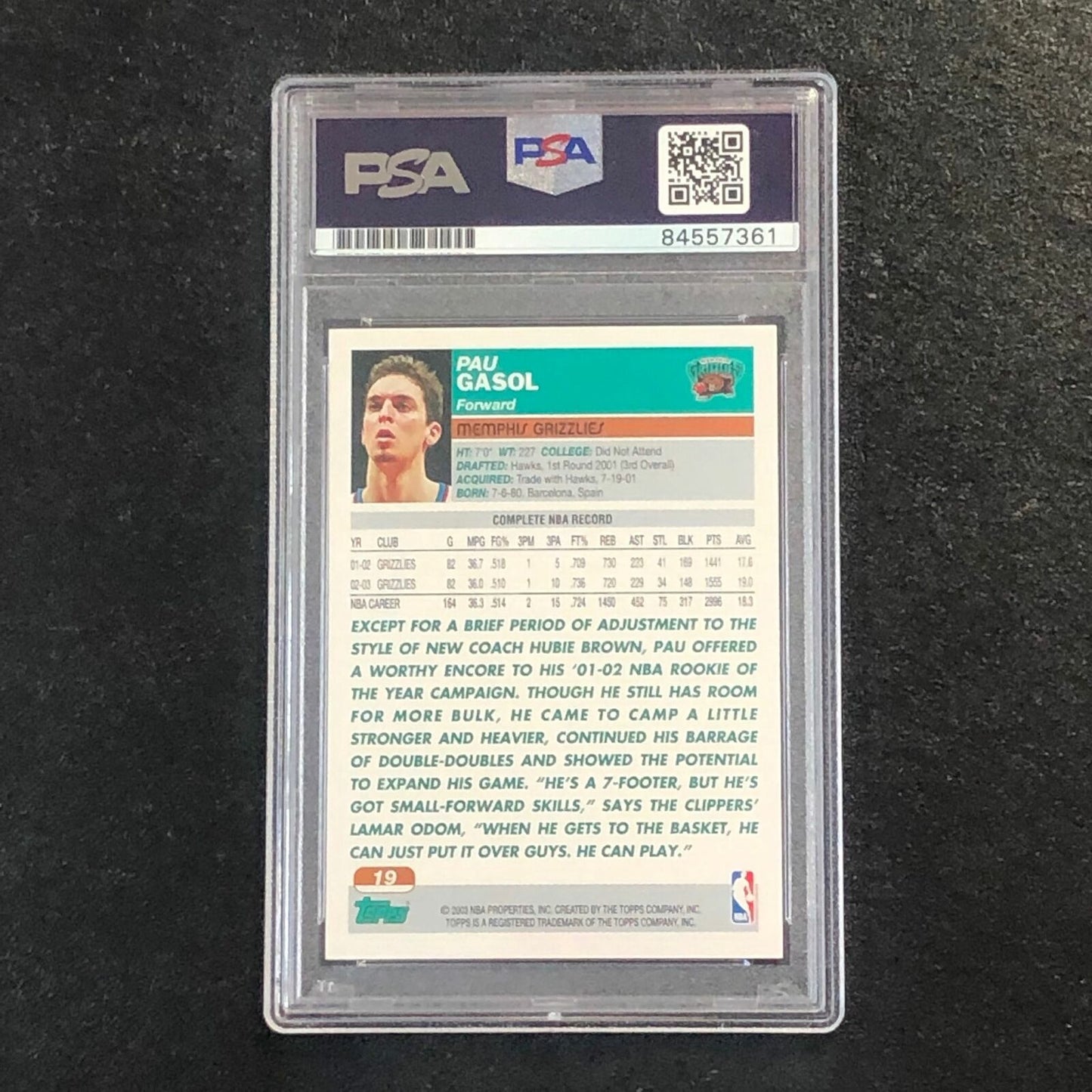 2003-04 Topps Basketball #19 Pau Gasol Signed Card AUTO PSA Slabbed Grizzlies