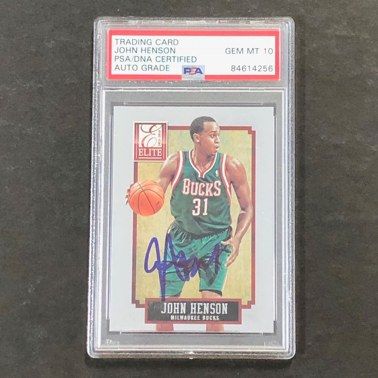 2013-14 Elite Basketball #176 John Henson Signed Card AUTO 10 PSA Slabbed Bucks