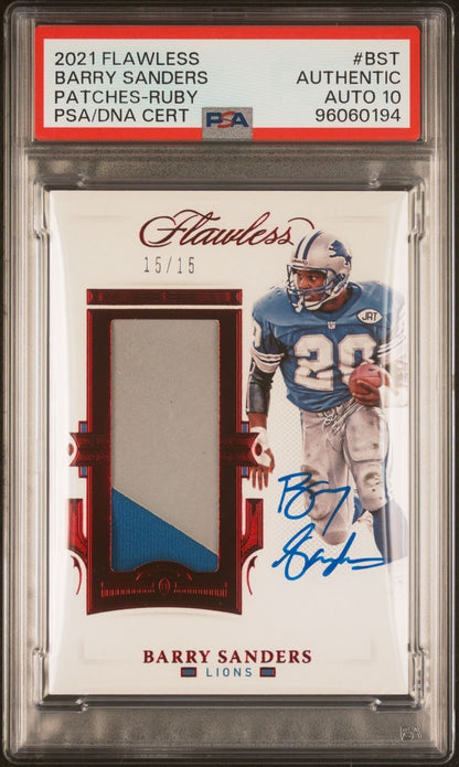 2021 Panini Flawless Patches-Ruby #BST Barry Sanders Signed AUTO 10 Slabbed Lion