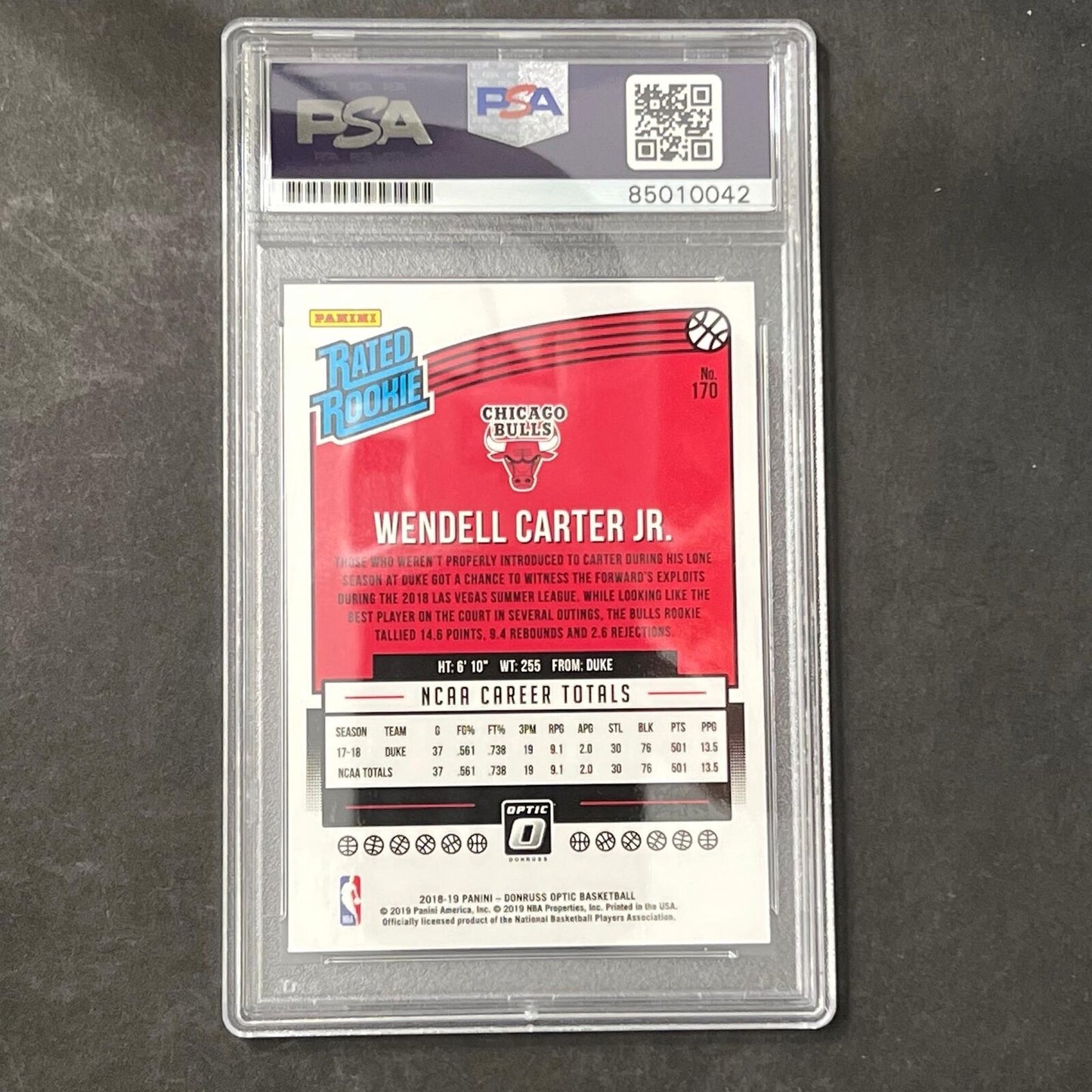 2018-19 Panini Donruss #170 Wendell Carter Jr. Signed Card AUTO PSA Slabbed RC B