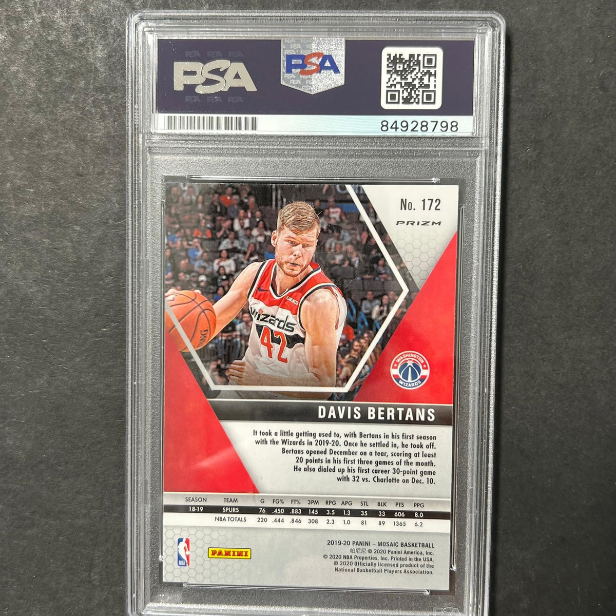 2020 Panini Mosaic #172 Davis Bertans Signed Card AUTO PSA/DNA Slabbed Wizards