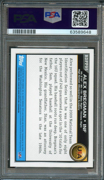 2010 Topps 1st Bowman Card #95 Alex Bregman Signed Card PSA GEM MINT 10  Slabbed