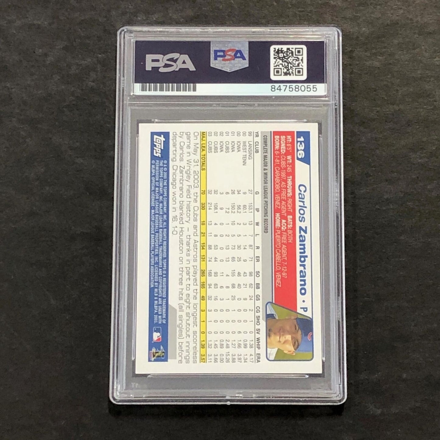 2004 Topps #136 Carlos Zambrano Signed Card PSA Slabbed Auto Cubs
