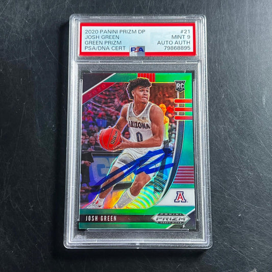 2020-21 Panini Prizm DP Green Prizm #21 Josh Green Signed Card PSA 9 Slabbed RC