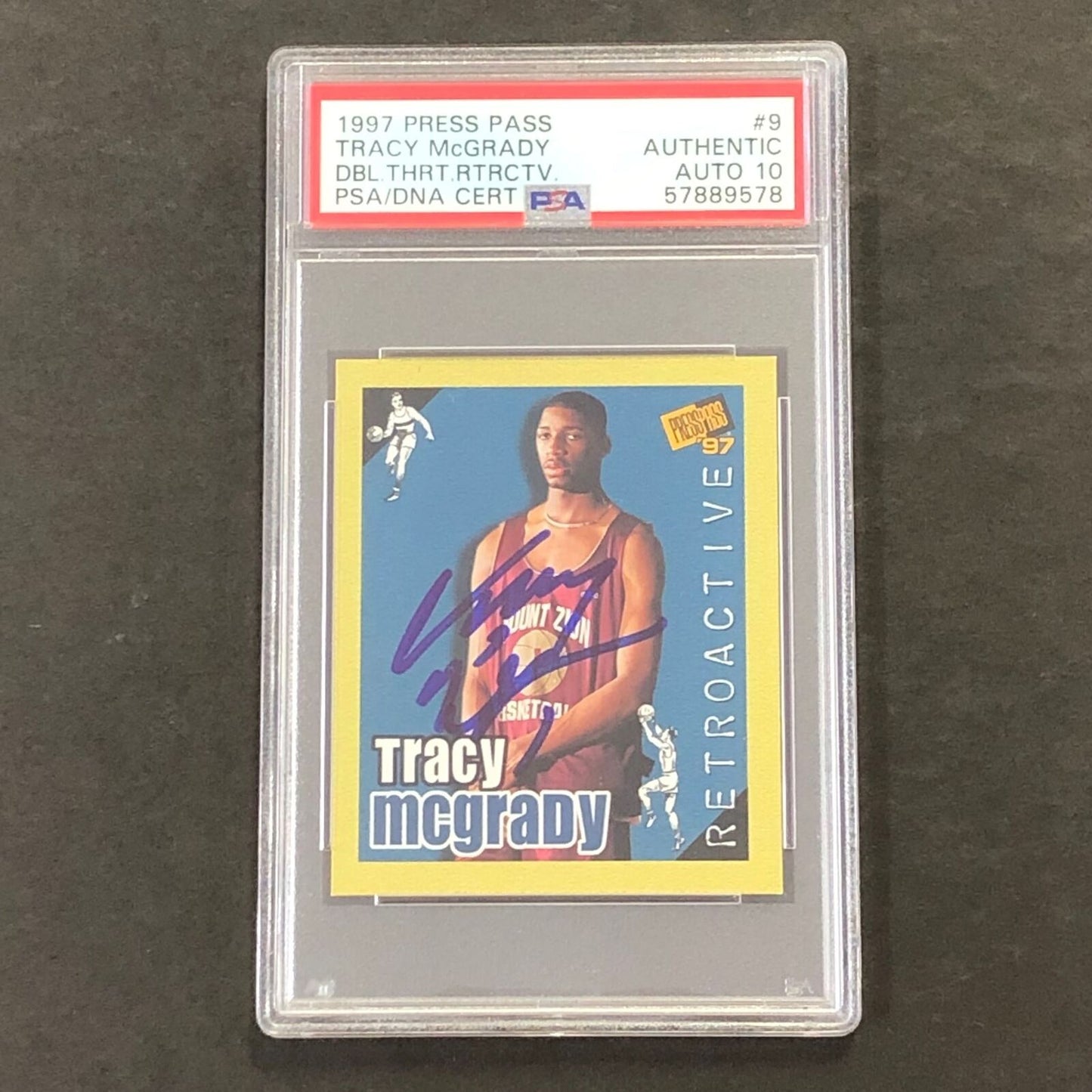 1997 Press Pass Retroactive #9 Tracy McGrady Signed Card AUTO 10 PSA/DNA Slabbed