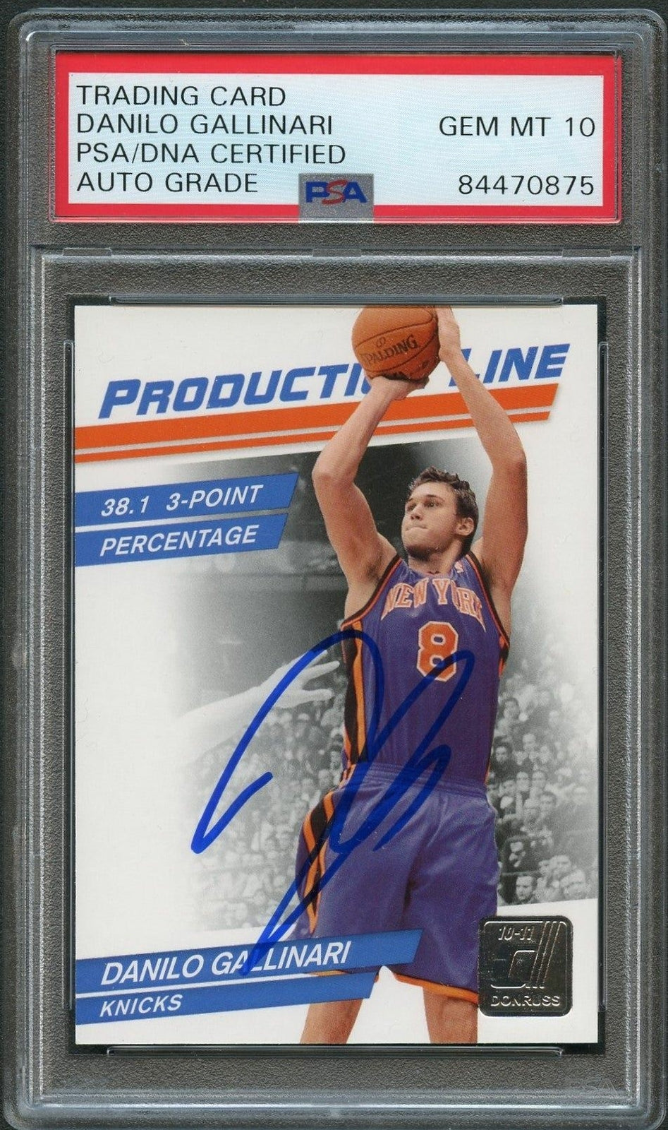 2010-11 Donruss Production Line #92 Danilo Gallinari Signed Card AUTO 10 PSA Sla