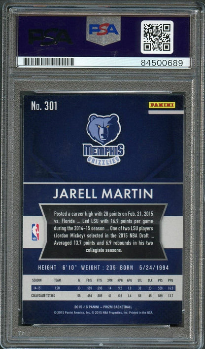 2015-16 Panini Prizm #301 Jarell Martin Signed Card AUTO 10 PSA Slabbed RC Grizz