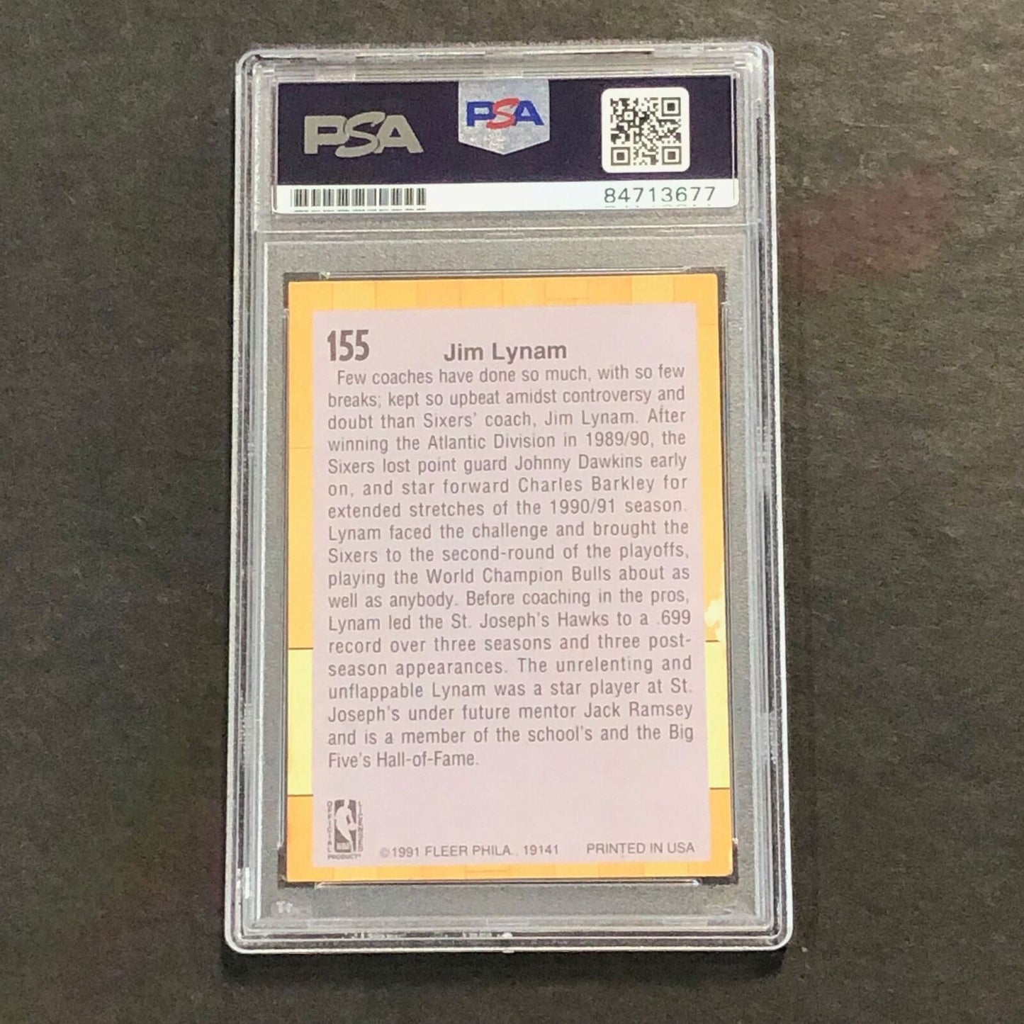 1991 Fleer #155 Jim Lynam Signed Card PSA Slabbed 76ers