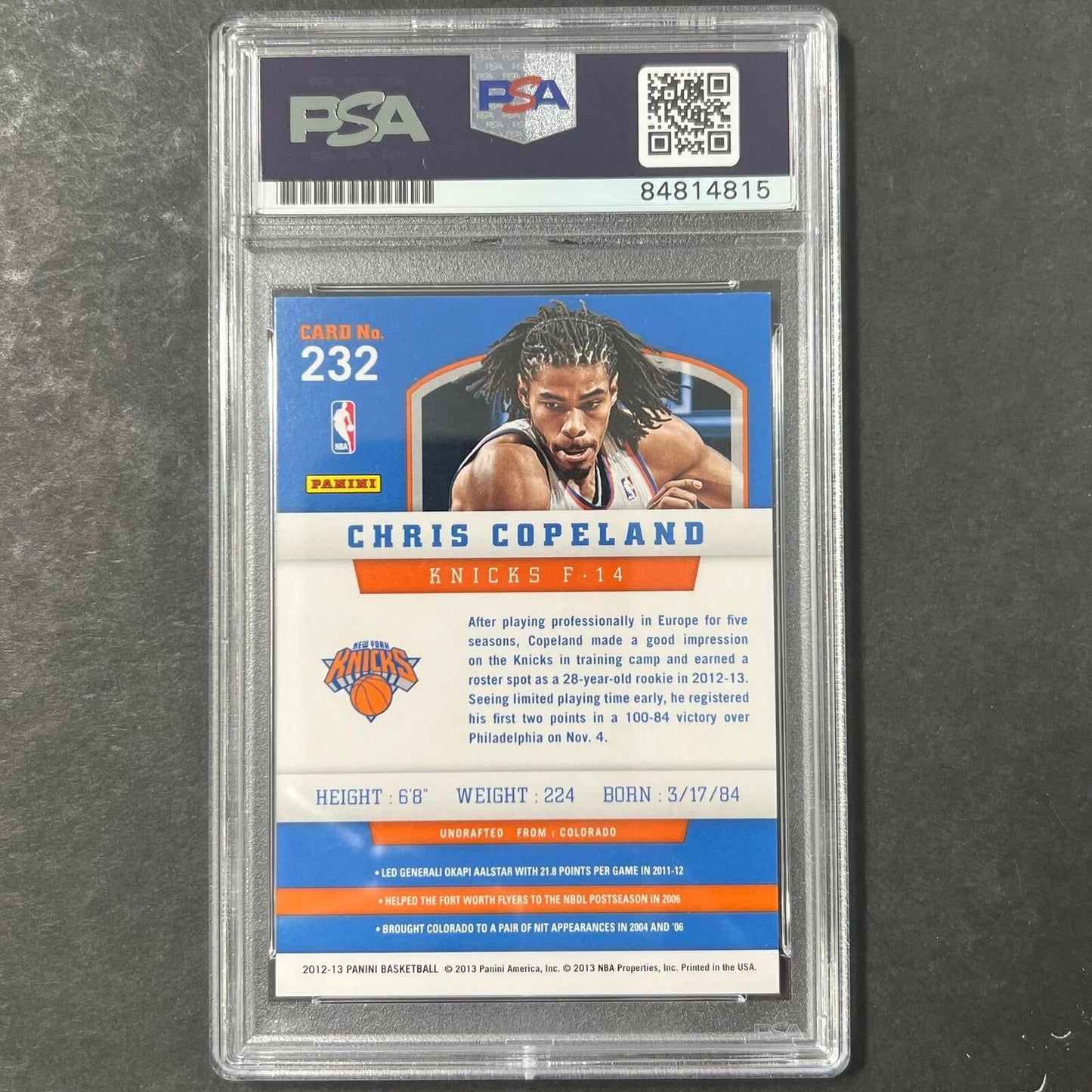 2012-13 NBA Hoops #232 Chris Copeland Signed Card AUTO 10 PSA Slabbed Knicks