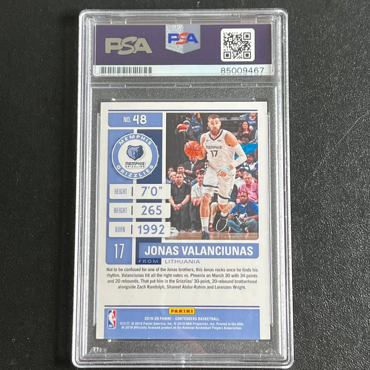 2019-20 Panini Contenders #48 Jonas Valanciunas Signed Card AUTO PSA Slabbed Gri