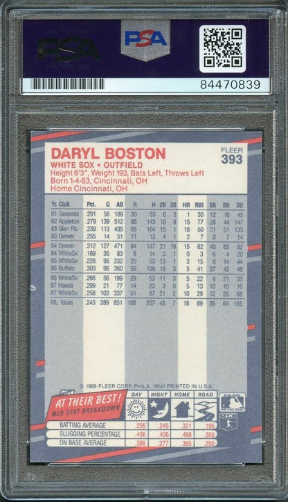 1988 Fleer #393 Daryl Boston Signed Card PSA Slabbed Auto 10 White Sox