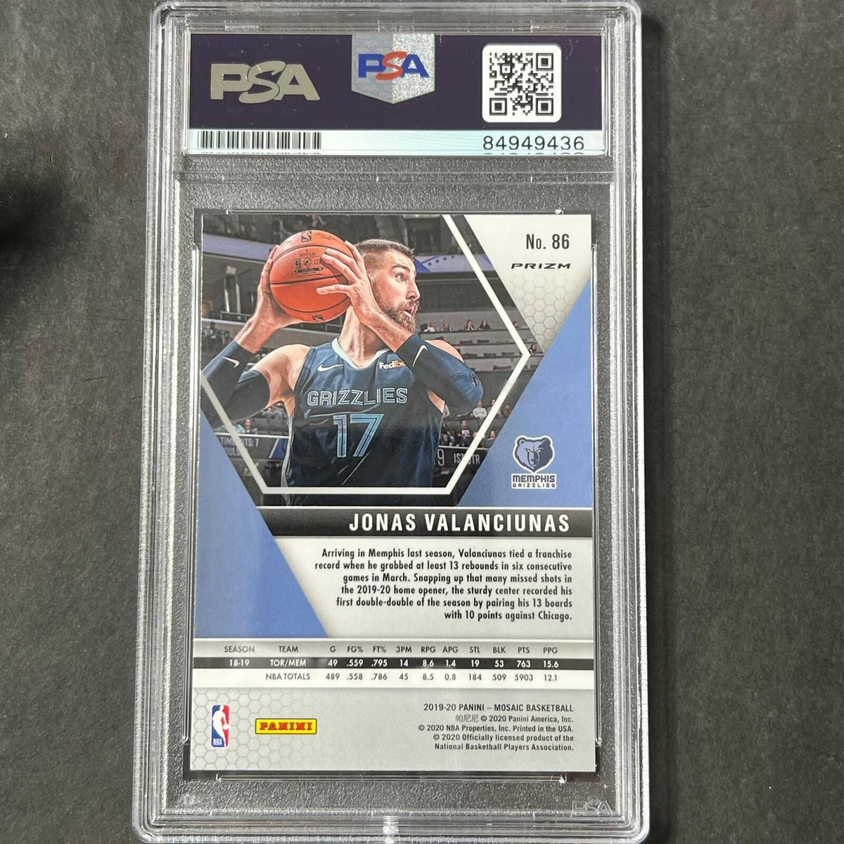 2019-20 Panini Mosaic #86 Jonas Valanciunas Signed Card AUTO PSA Slabbed Grizzli