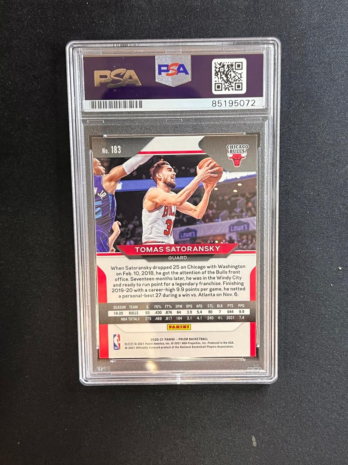 2020-21 Panini Prizm #183 Tomas Satoransky Signed AUTO PSA Slabbed Bulls
