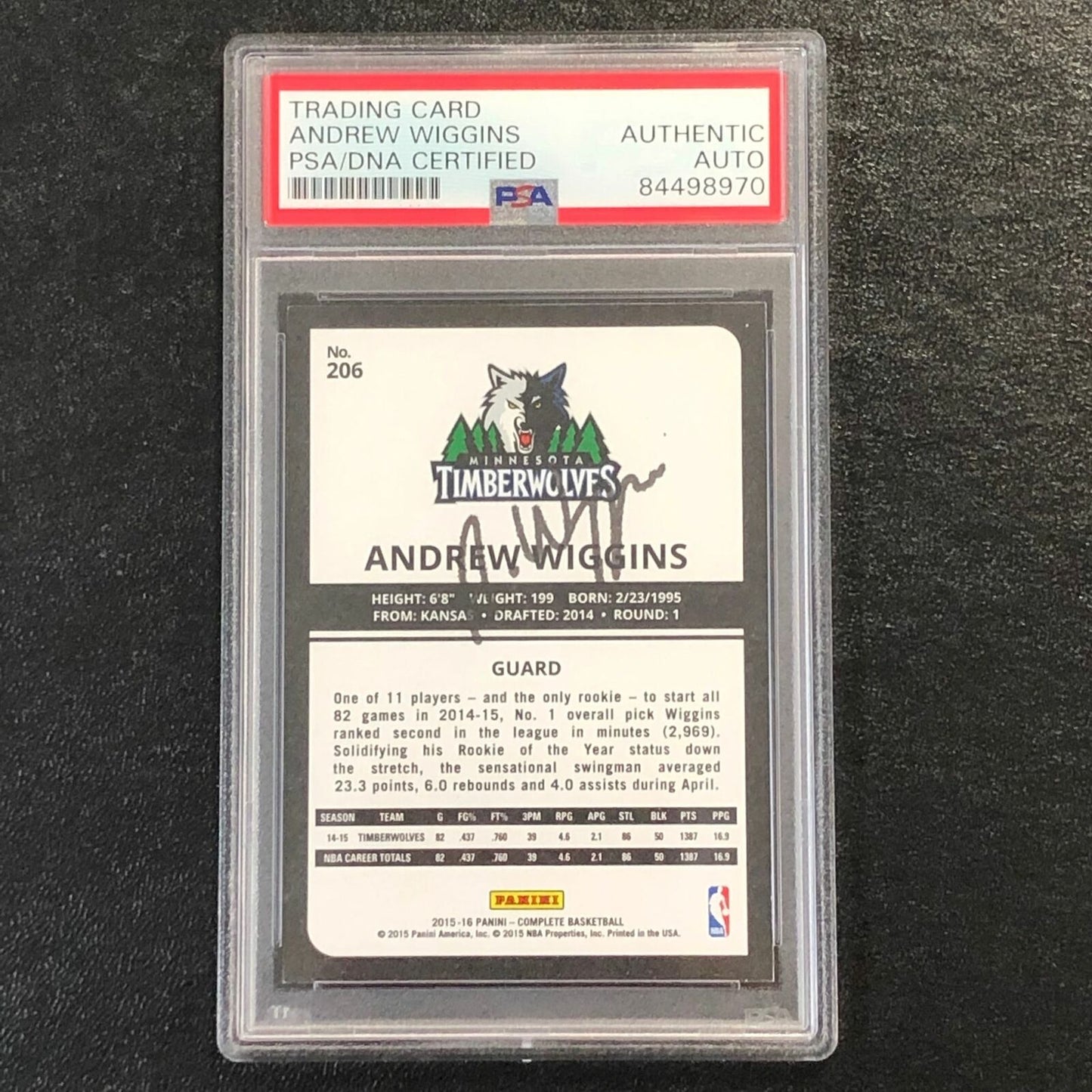 2015-16 Panini Complete #206 Andrew Wiggins Signed Card AUTO PSA Slabbed Minneso