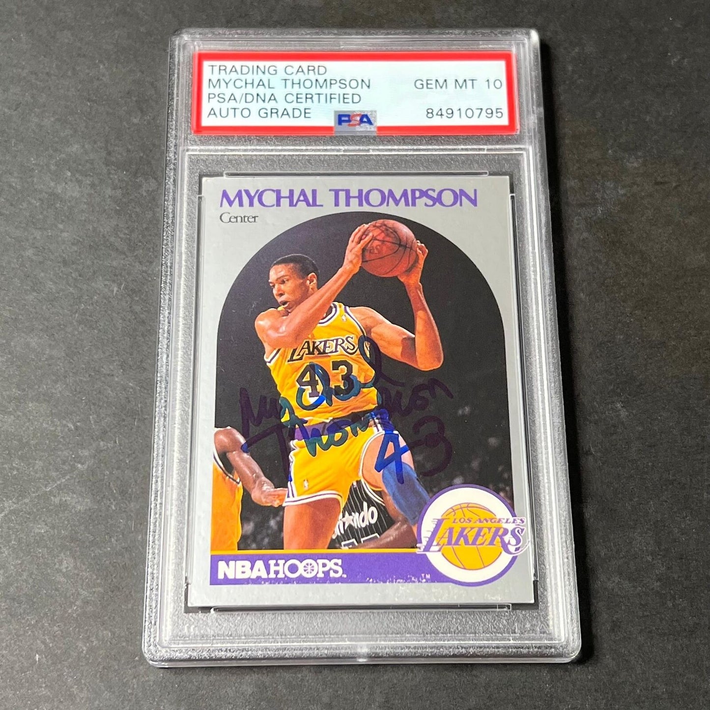 1990-91 NBA Hoops #160 Mychal Thompson Signed Card AUTO 10 PSA Slabbed Lakers