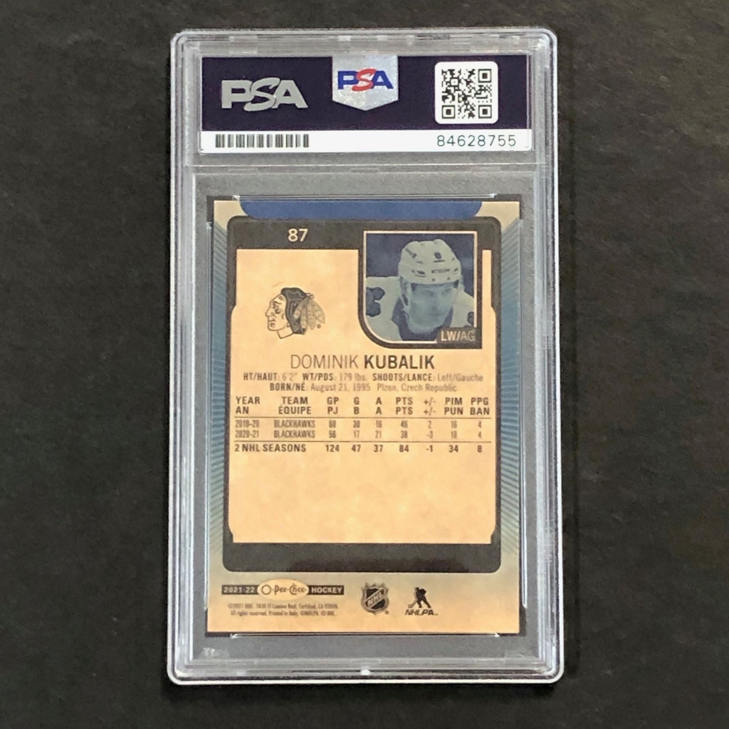 2021-22 O-Pee-Chee #87 Dominik Kubalik Signed Card AUTO 10 PSA slabbed Blackhawk