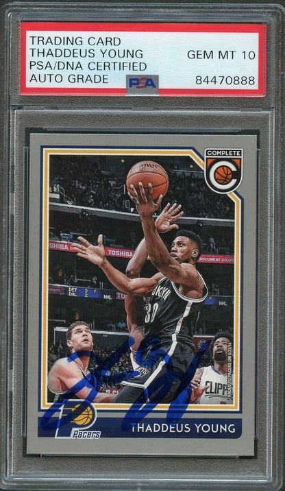 2016-17 Panini Complete #247 Thaddeus Young Signed Card AUTO 10 PSA Slabbed Pace