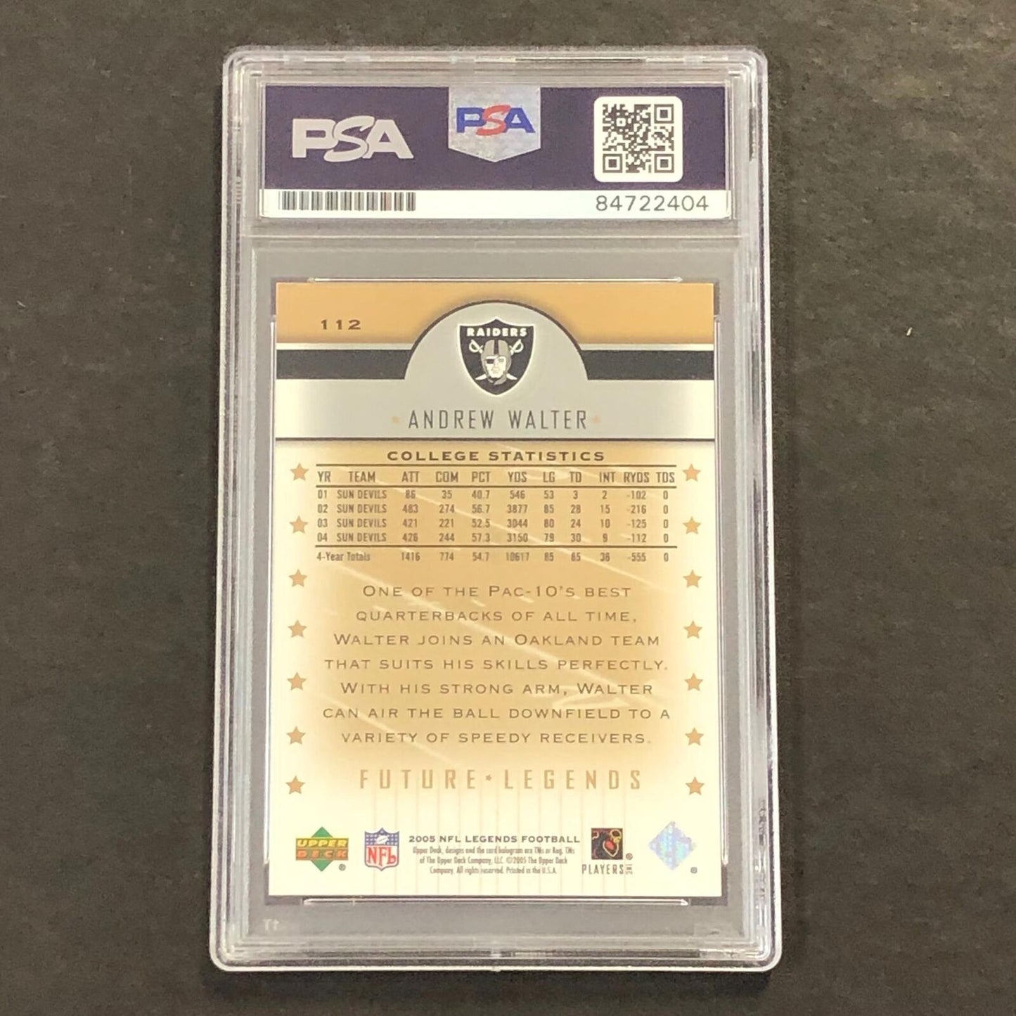 2005 Upper Deck #112 Andrew Walter AUTO card PSA Raiders Signed