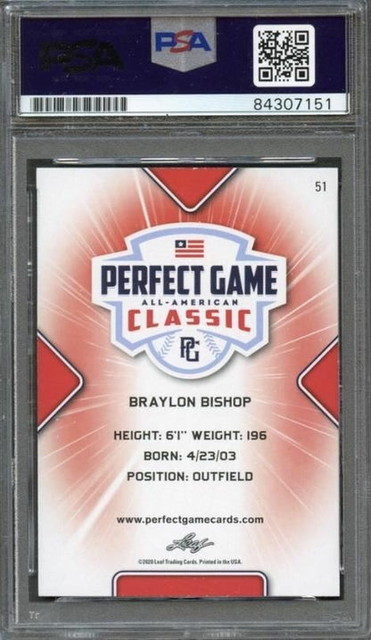 2020 Leaf Perfect Game Braylon Bishop Signed Card AUTO PSA Slabbed