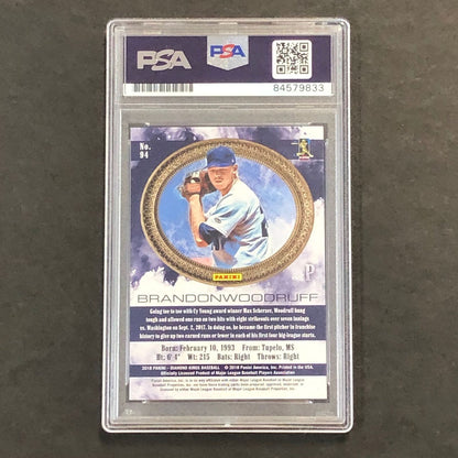 2018 Panini Diamond Kings #94 Brandon Woodruff Signed Card PSA Slabbed Auto RC B
