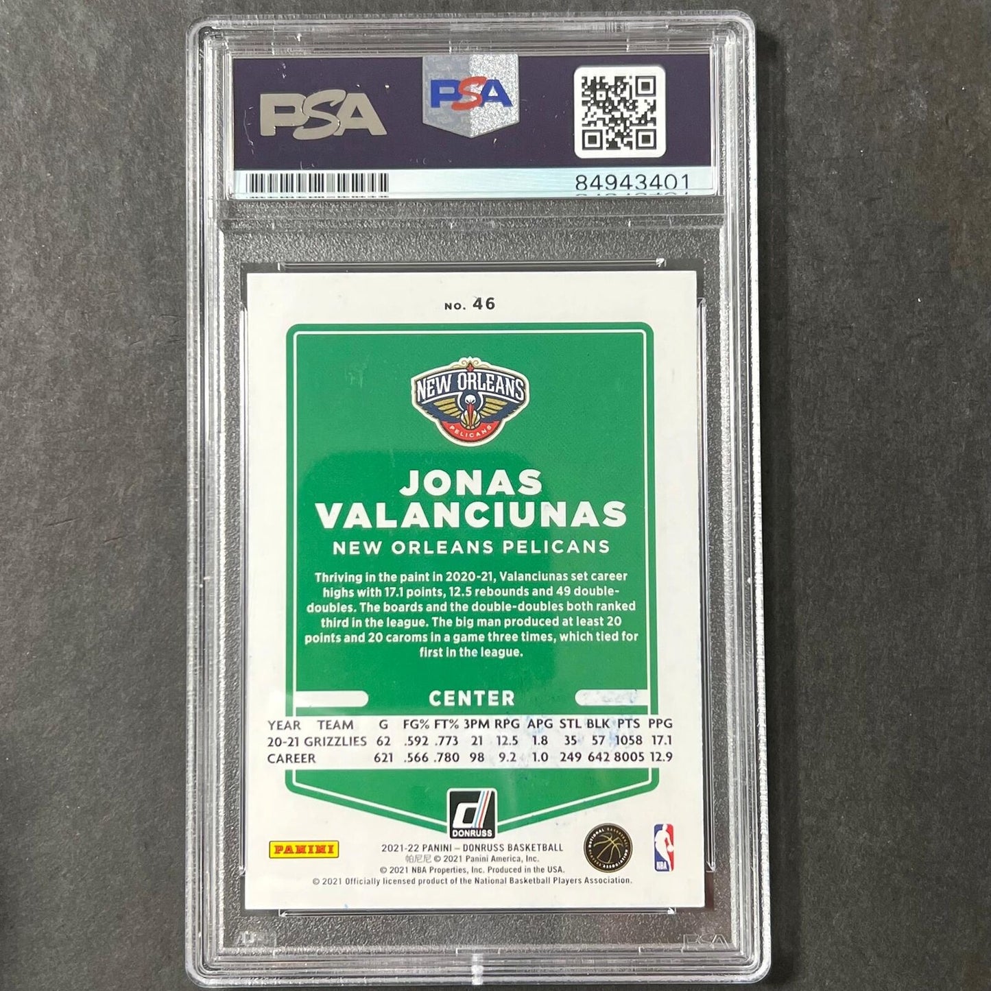 2021-22 Panini Donruss #46 Jonas Valanciunas Signed Card AUTO PSA Slabbed Pelica