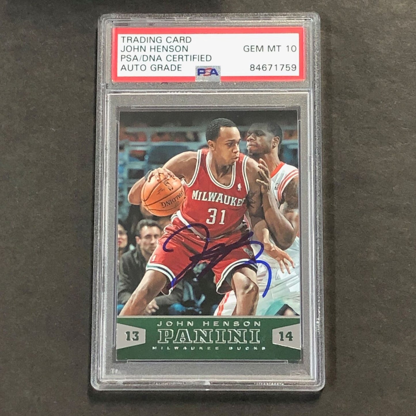 2013-14 Panini Basketball #55 John Henson Signed Card AUTO 10 PSA Slabbed Bucks