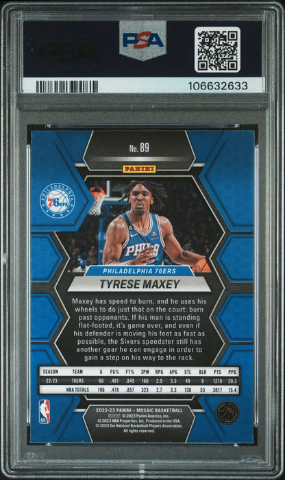 2022 Panini Mosaic #89 Tyrese Maxey signed card PSA 9 Auto 10
