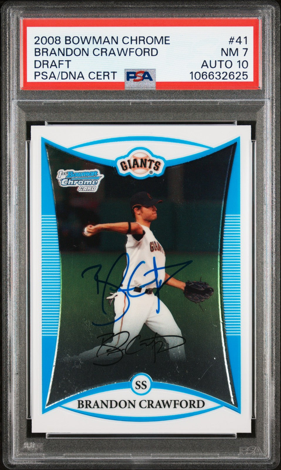 2008 Bowman Chrome Draft #41 Brandon Crawford signed card PSA 7 Auto 10