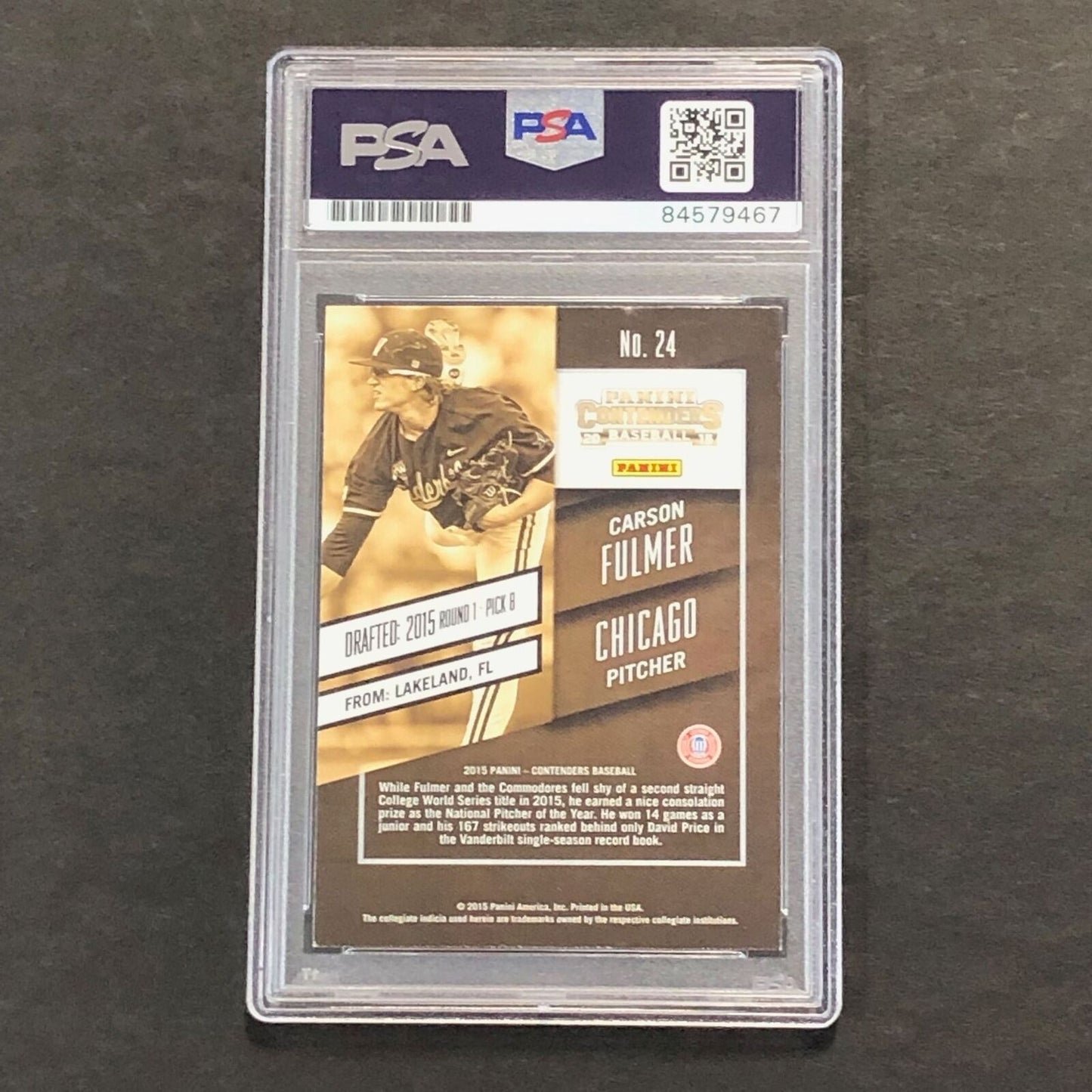 2015 Panini Contenders Season Ticket #24 Carson Fulmer Signed Card PSA Slabbed A